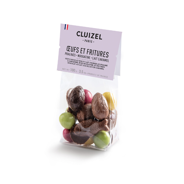 ŒUFS ET FRITURES PRALINE NOUGATINE LAIT CARAMEL  CLUIZEL